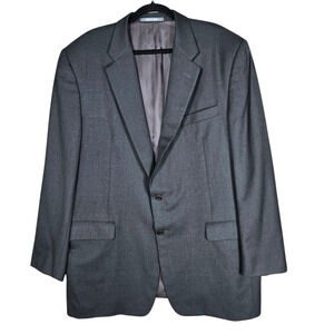 Hickey Freeman Madison Loro Piana Super 130s 46L Gray Wool Suit Jacket Vintage